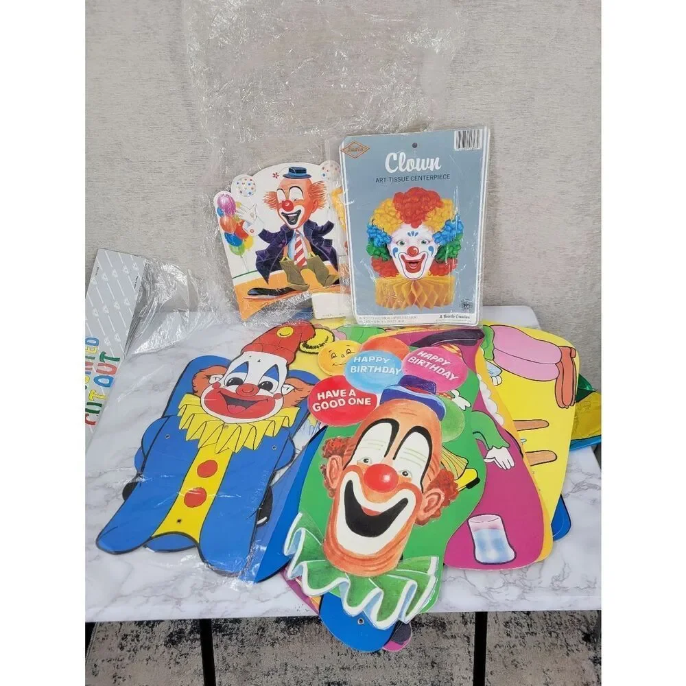 Vintage Clown Art Tissue Centerpiece Party Decorations Bundle Lot